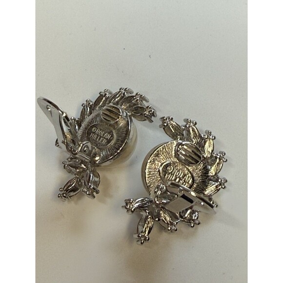 Nolan Miller Vintage Glamour Collection Faux Pearl Rhinestone Clip Stud Earrings - Picture 5 of 6